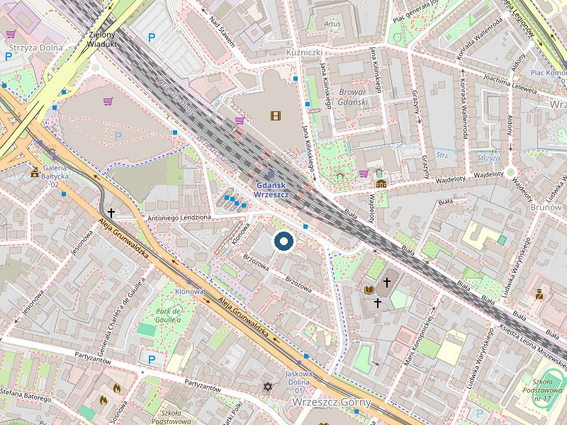 Mapa: ul. Przykładowa 12 (DEMO), 80-000 Gdańsk, Gdańsk-Wrzeszcz — okolice stacji SKM Gdańsk Wrzeszcz